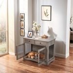 Grey Multifunction End Table Design Dog Crate with 2 Drawers for Large Pets