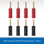 8 QED Screwloc Banana Plugs Forte Gold Plated 4mm for Speakers and Amplifiers