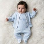 Baby Boy Cotton Sleepsuit Babygrow Jacket 2 Piece Outfit Quilted Teddy BLUE