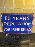 Enamel Pure Drugs Sign Collectable Blue Porcelain Advertising chemist 50 years 