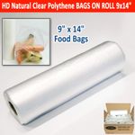 Food Bags on Roll 9x14" Clear HD Polythene Bags | Food Fruit Veg Meat Storage