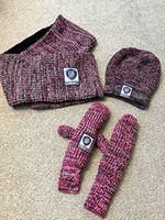 Superdry Women’s 3-Piece Marled Knit Accessory Set Hat Scarf Gloves Pink Black