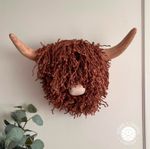 Large Wall Mounted Highland Cow Brown Jute Aquarelle Rustic Gift Present