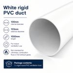 Rigid Round PVC Ventilation Duct 100mm x 1000mm White Extractor Fan Pipe Kitchen