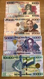 Sierra Leone Banknote Set. 1000, 2000, 5000, 10000 Leones. Unc Notes 