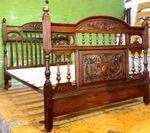 Good Victorian rococo heavily carved walnut double bed frame 1900