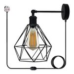 Industrial Plug In Wall Light Cage Lamp 4M Cable Dimmer Switch E27 Lighting