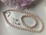 SOFT PINK FAUX PEARL NECKLACE  WITH  EARRINGS  AND BRACELET