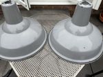 BENJAMIN RLM Crysteel Grey Enamel Vintage Industrial Light Lamp Shades 14” pair.