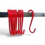 Pack of 10 Red PVC Coated Heavy Duty S Hooks – 12cm Hanging Hooks