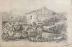Mountain Sheepfold Graphite Drawing Circa 1900 France