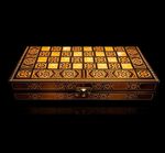 Vintage Mosaic Inlay Chess Backgammon Set Handcrafted Wood Marquetry Game Box