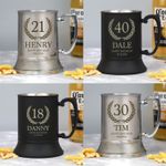 Personalised Birthday Crest Stainless Steel Tankard Gift Presents Gift Box Bday