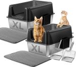 Marchul 2PACK Cat Litter Tray, XL Stainless Steel Litter Boxes 60x40x31CM, Extr
