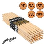 Pack of 12 Pair Johnny Brook Wooden Drum Sticks Maple 2B 5A 5B 7A SRH Wood Tip