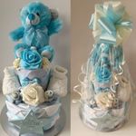 Traditional 2 Tier Baby Boy Nappy Cake Hamper Gift Set