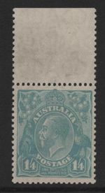 Australia KGV Head Stamp - 1/- 4d Turquoise MNH With Top Selvege - SG 104