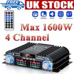 1600W Digital Power Amplifier Bluetooth Stereo HiFi Audio 4CH USB SD FM Remote
