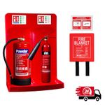 Fire Extinguisher 2kg CO2 & 6kg Powder Set, Fire Blanket, Signs And Double Stand