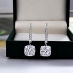 4.00 Ct Cushion Cut Diamond Drop & Dangle Earrings 14K White Gold Finish Sliver