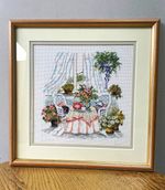 Framed Floral Garden Window Cross Stitch Needlework Picture, Multicoloured