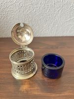 Epns Silver Plated Vintage Mustard Pot With A Stunning Cobalt Blue Glass Liner