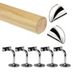 Oak Round Mopstick Handrail Kit with Chrome Wall Brackets & Fusion End Caps