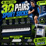 Sock Stack 30 Pairs Mens Cotton Rich Performance Sport Socks UK 6-11 Black Grey