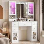 Dressing Table with 7 Drawers 4 Door & Charging Socket Makeup Desk Vanity Table