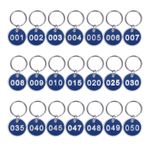 Number Tags 1-50, 50 Pcs 30mm Round Key Tags Aluminum Metal, Blue