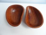 Pair of Kidney Shaped Teak Wooden Food, Trinket Bowls 7 x 5in, Home Decor VGC