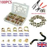 100PCS Fuel Line Hose Clamps Spring Clips Water Pipe Air Tube Fastener Car Set