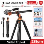 K&F CONCEPT 91" Video Tripod with Center Column Fluid Head Monopod T254A7+FH-03