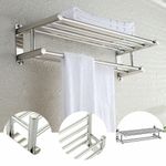 Towel Rail Holder Stainless Steel Double Chrome Wall Mounted Bathroom Rack Shelf