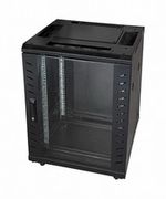 Freestanding Black Enclosed Server Rack Cabinet, Glass Front Door, Rack Rails