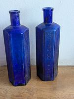 Pair (x2) of Lovely 1890’s Cobalt Blue Glass POISON Bottles - both 6.3 ounces