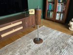 Vintage Chrome Mid-Century Modern Teak Wood effect Chrome Floor Ashtray Stand