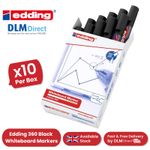 Edding 360 Black Whiteboard Markers Bullet Tip, Office & School Use - Box of 10