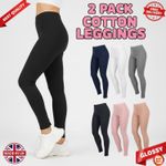 Leggings Cotton Plain Full Length Black UK Size 6 - 30 Womens Ladies Girls