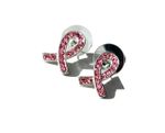 Breast Cancer Awareness Stud Earrings Pink Ribbon Crystals Silver Plated