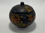 Vintage Japanese Black Lacquerware Lidded Bowl Hand Painted Floral Design 9cm 