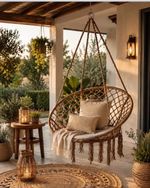 Boho Hanging Rope Swing Chair Indoor Outdoor Patio Hammock Seat with Cushions