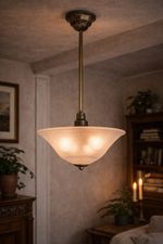 Vintage 1930s Art Deco Ceiling Light Berry’s Electric Ltd Glass Shade Pendant 