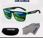 Okuma Rectangle Sunglasses Green Mirrored 100% UVA/UVB Black Frame w/ Case