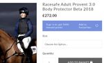 RACESAFE 2018 reg,SMALL ADULT SHORT .Body Protector. XC - Compete -Jump- Comfy