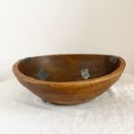 Antique Large Wooden Bowl African Primitive Metal Patch Repairs 33cm x 11cm
