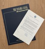 PANAMA CANAL 75th ANNIVERSARY STAMP FOLIO COMMEMORATIVE SOCIETY w/ PCS LETTER