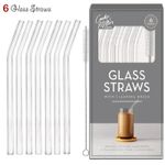 6 x REUSABLE GLASS Drinking Straws with Cleaning BRUSH Party Use Shake Straw UK