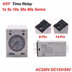 1s-5mins Adjustable Delay Time Relay AC220V DC12V/24V DPDT  8/14-Pin Time Relay