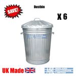 (6) 90 Litre Galvanised Dustbins Tapered Heavy Duty Best UK Made! Package